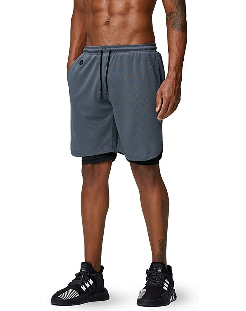 Calções de corrida para homens 2 em 1 duplo-deck  secagem rápida fitness