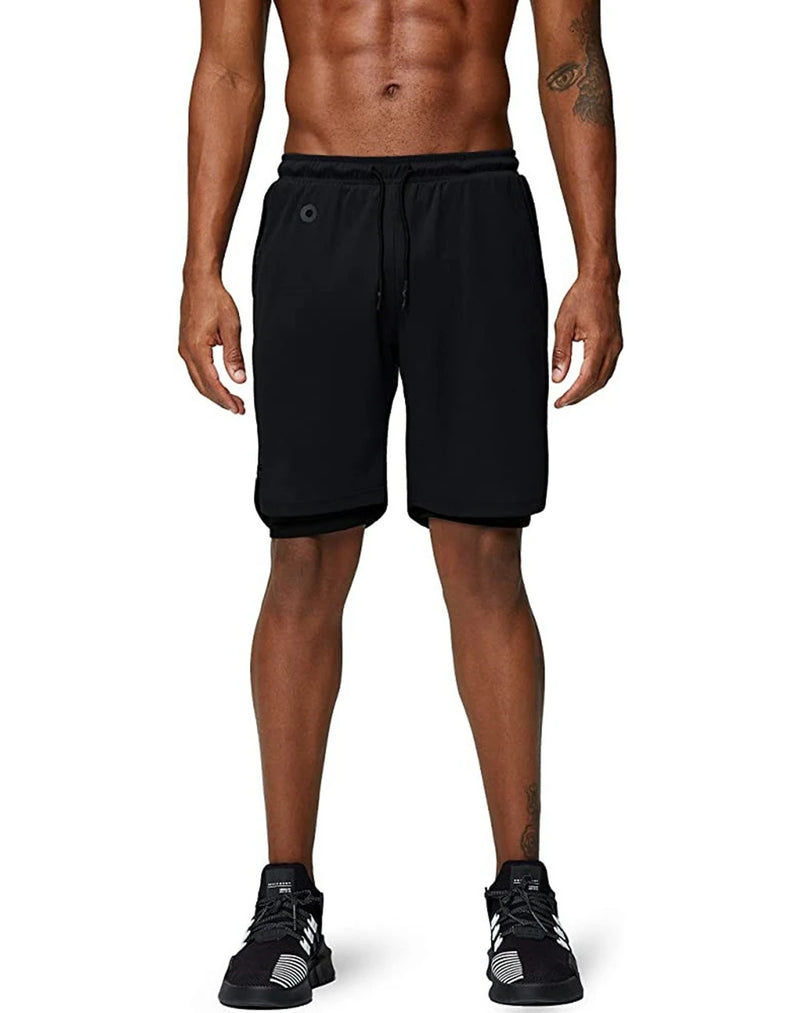 Calções de corrida para homens 2 em 1 duplo-deck  secagem rápida fitness