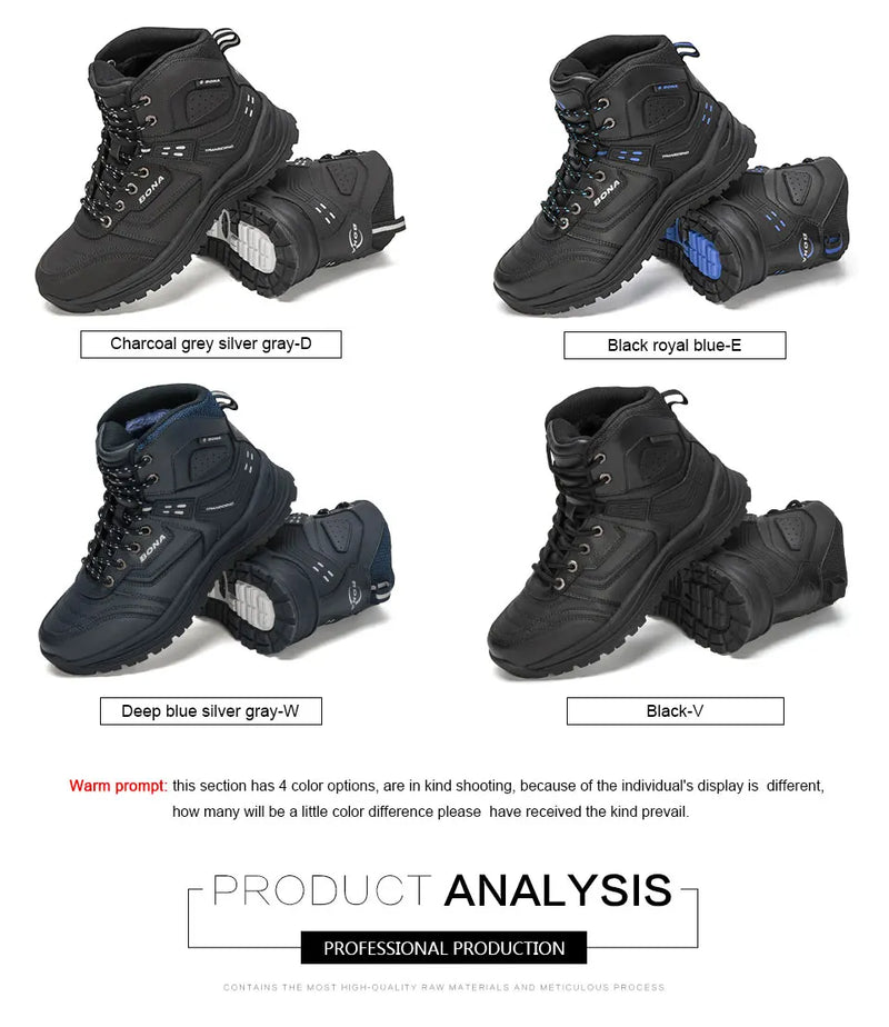 BONA-Botas de couro de pelúcia para homens, botas de neve super quentes, tênis alto, sapatos de inverno, novos designers, 2022