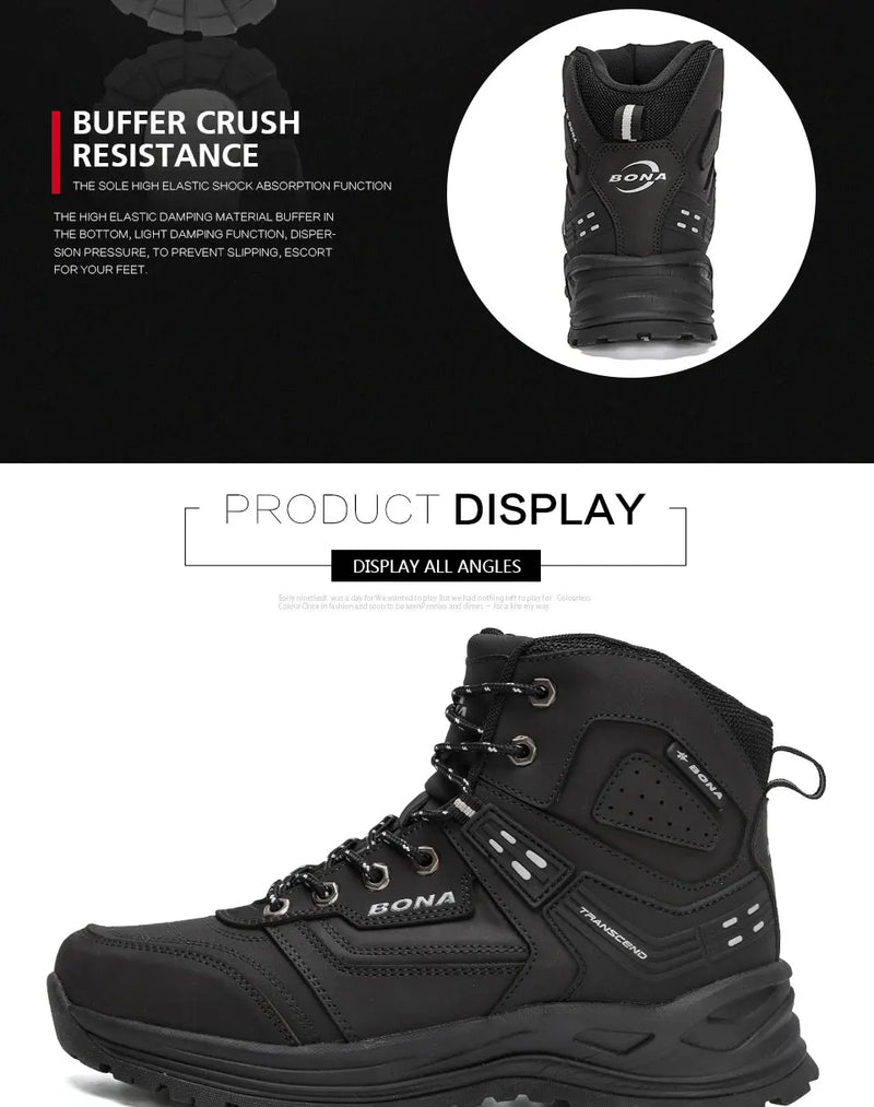 BONA-Botas de couro de pelúcia para homens, botas de neve super quentes, tênis alto, sapatos de inverno, novos designers, 2022
