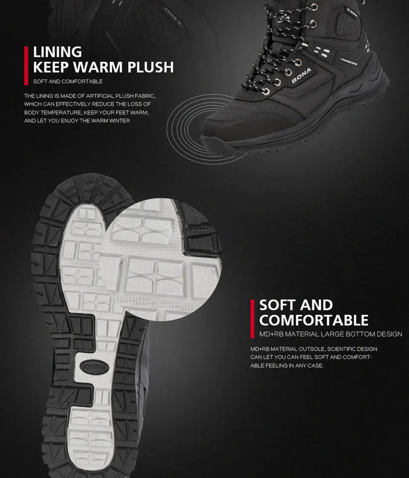BONA-Botas de couro de pelúcia para homens, botas de neve super quentes, tênis alto, sapatos de inverno, novos designers, 2022