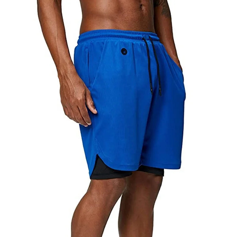 Calções de corrida para homens 2 em 1 duplo-deck  secagem rápida fitness