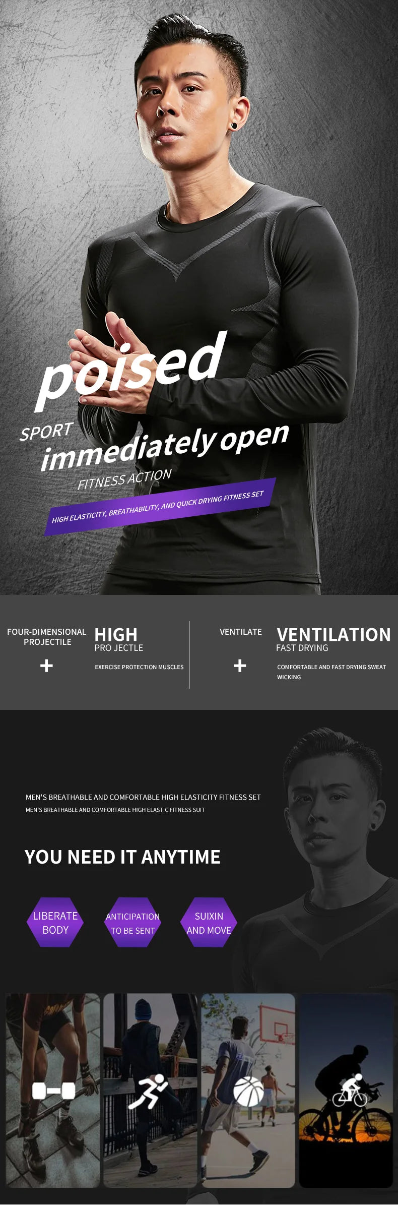 secagem rápida para homens, manga comprida, esportes, ciclismo, corrida, fitness, treinamento de futebol, camisa de basquete